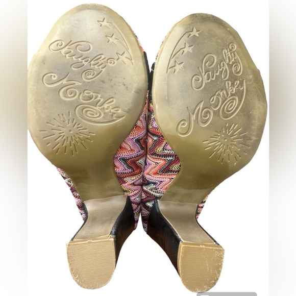 Naughty Monkey Peep Toe Stack Heels embroidered chevron pattern retro rockabilly - Picture 3 of 6